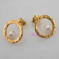 Handmade Earrings (Hoops) with Sterling Silver Gold Plating and Precious Stones (Pearls). Product Code : IJ-020346
