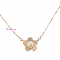 Handmade Necklace (Flower) with Sterling Silver Rose Gold Plating and Precious Stones (Pearls and Zirconia). Product Code : IJ-040053