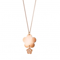 Loisir Stainless Steel Necklace 01L27-00624 Flower with Precious Stones (Quartz Crystals) and Ion Plated Rose Gold