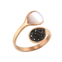 Oxette Rose Gold Stainless Steel Ring 04X27-00272 with semi precious stones (mother of pearl)