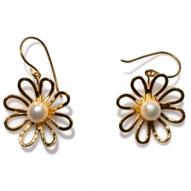 Handmade sterling silver earrings Eight-Earrings-ER-00389 flowers with gold plating and semi-precious stones (pearls)