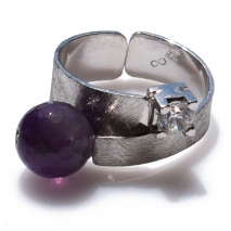 Handmade sterling silver ring Eight-Ring-RG-00710 with rhodium plating and semi-precious stones (amethyst and cubic zirconia)