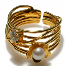 Χειροποίητο δαχτυλίδι Eight-Ring-RG-00717 λουλούδι από επιχρυσωμένο ασήμι 925ο με ημιπολύτιμες πέτρες (πέρλες και ζιργκόν)