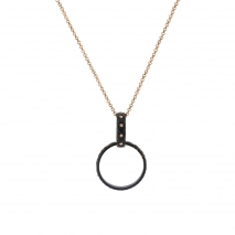 Oxette Stainless Steel Black and Rose Gold Necklace 01X27-00332 with semi precious stones (quartz crystals)