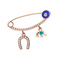 Loisir Rose Gold Sterling Silver Child Brooch 06L05-00042 horseshoe elephant eye with semi precious stones (zirconia and enamel)