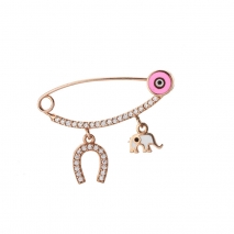Loisir Rose Gold Sterling Silver Child Brooch 06L05-00043 horseshoe elephant eye with semi precious stones (zirconia and enamel)
