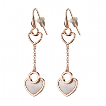 Loisir Earrings 03L15-00680 Hearts with Rose Gold Brass and semi precious stones (M.O.P.)
