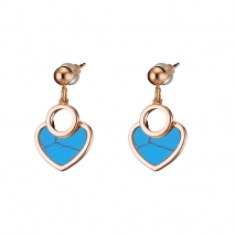 Loisir Earrings 03L15-00689 Hearts with Rose Gold Brass and semi precious stones (Turquoise)