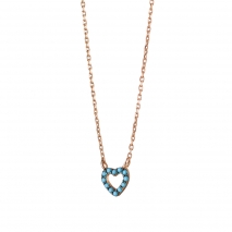 Oxette Sterling Silver Necklace 01X05-02754 heart with rose gold plating and semi precious stones (turquoise)