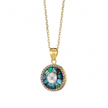 Oxette Sterling Silver Necklace 01X05-02756 eye with gold plating and semi precious stones (M.O.P. and zirconia)