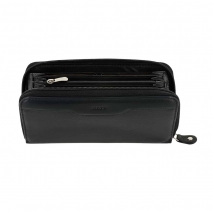 Ανδρικό πορτοφόλι Visetti LO-WA029B μακρόστενο με φερμουάρ από γνήσιο δέρμα σε μαύρο χρώμα ανοιγμένο