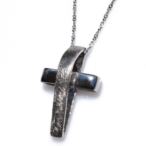 Handmade sterling silver cross 925o with silver chain and cord with mat platinum plating IJ-090003A Image 2