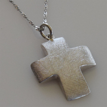 Handmade sterling silver cross 925o with silver chain and cord with mat platinum plating IJ-090007A Image 3 in natural environment without special lighting