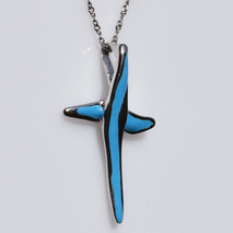 Handmade sterling silver cross 925o with silver chain and cord with platinum plating and blue enamel IJ-090011D Image 2
