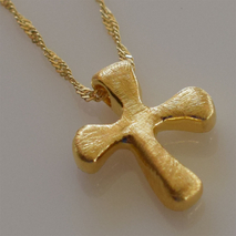 Handmade sterling silver cross 925o with silver chain and cord with gold plating IJ-090014B Image 3 in natural environment without special lighting