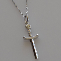Handmade sterling silver cross 925o sword with silver chain and cord with platinum plating IJ-090015A Image 3 in natural environment without special lighting