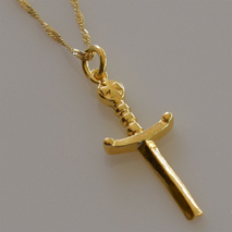 Handmade sterling silver cross 925o sword with silver chain and cord with gold plating IJ-090015B Image 3 in natural environment without special lighting