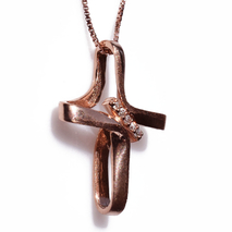 Handmade sterling silver cross 925o with silver chain and cord with rose gold plating and zirconia IJ-090017C Image 2