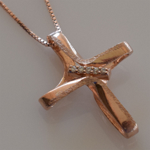 Handmade sterling silver cross 925o with silver chain and cord with rose gold plating and zirconia IJ-090017C Image 3 in natural environment without special lighting