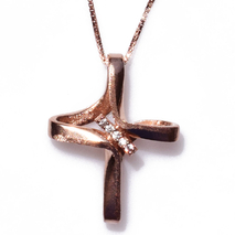 Handmade sterling silver cross 925o with silver chain and cord with rose gold plating and zirconia IJ-090017C