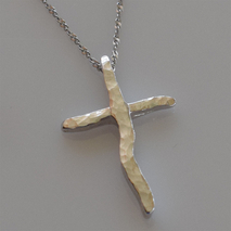Handmade sterling silver cross 925o forged with silver chain and cord with platinum plating IJ-090018A Image 3 in natural environment without special lighting