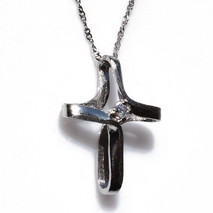 Handmade sterling silver cross 925o with silver chain and cord with silver plating and zirconia IJ-090019A Image 2