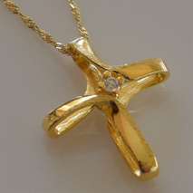 Handmade sterling silver cross 925o with silver chain and cord with gold plating and zirconia IJ-090019B Image 3 in natural environment without special lighting