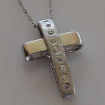 Handmade sterling silver cross 925o with silver chain and cord with mat silver plating and zirconia IJ-090020A Image 3 in natural environment without special lighting