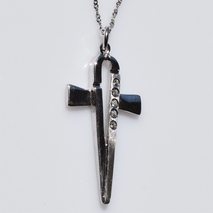 Handmade sterling silver cross 925o with silver chain and cord with silver plating and zirconia IJ-090021A Image 2