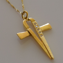 Handmade sterling silver cross 925o with silver chain and cord with gold plating and zirconia IJ-090021B Image 3 in natural environment without special lighting