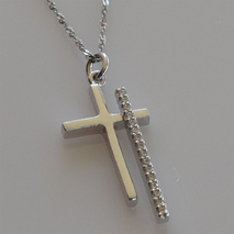 Handmade sterling silver cross 925o with silver chain and cord with silver plating and zirconia IJ-090024A Image 3 in natural environment without special lighting