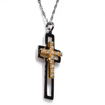 Handmade sterling silver cross 925o with silver chain and cord with silver and gold plating and zirconia IJ-090025D Image 2