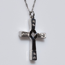 Χειροποίητος ασημένιος σταυρός 925ο με αλυσίδα και κορδόνι σε ματ ασημί επιμετάλλωση με ζιργκόν IJ-090027A Εικόνα 2