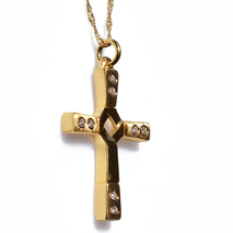 Χειροποίητος ασημένιος σταυρός 925ο με αλυσίδα και κορδόνι σε ματ χρυσή επιμετάλλωση με ζιργκόν IJ-090027B Εικόνα 2