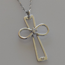 Handmade sterling silver cross 925o infinity with silver chain and cord with silver plating and zirconia IJ-090029A Image 3 in natural environment without special lighting