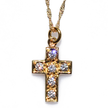 Handmade sterling silver cross 925o with silver chain and cord with gold plating and zirconia IJ-090037B
