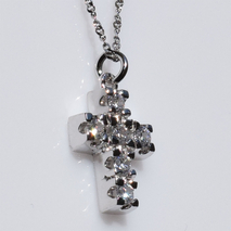 Χειροποίητος ασημένιος σταυρός 925ο με αλυσίδα και κορδόνι σε ασημί επιμετάλλωση με ζιργκόν IJ-090042A Εικόνα 2