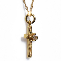 Χειροποίητος ασημένιος σταυρός 925ο με αλυσίδα και κορδόνι σε χρυσή επιμετάλλωση με ζιργκόν IJ-090043B Εικόνα 2