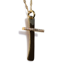 Χειροποίητος ασημένιος σταυρός 925ο με αλυσίδα και κορδόνι σε χρυσή επιμετάλλωση με ζιργκόν IJ-090044B Εικόνα 2