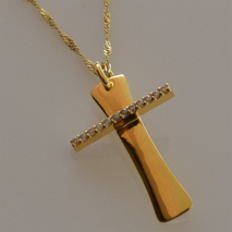Handmade sterling silver cross 925o with silver chain and cord with gold plating and zirconia IJ-090044B Image 3 in natural environment without special lighting