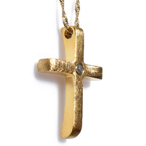 Handmade sterling silver cross 925o with silver chain and cord with mat gold plating and zirconia IJ-090047B Image 2