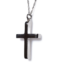 Handmade sterling silver cross 925o double sided with silver chain and cord with platinum plating IJ-090048A Image 2