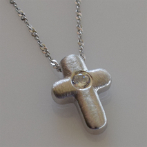Handmade sterling silver cross 925o with silver chain and cord with mat silver plating and zirconia IJ-090049D Image 3 in natural environment without special lighting