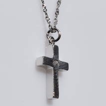 Χειροποίητος ασημένιος σταυρός 925ο με αλυσίδα και κορδόνι σε ματ ασημί επιμετάλλωση με ζιργκόν IJ-090050A Εικόνα 2