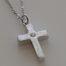 Handmade sterling silver cross 925o with silver chain and cord with mat silver plating and zirconia IJ-090050A Image 3 in natural environment without special lighting
