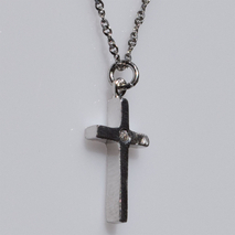 Χειροποίητος ασημένιος σταυρός 925ο με αλυσίδα και κορδόνι σε ματ ασημί επιμετάλλωση με ζιργκόν IJ-090051A Εικόνα 2