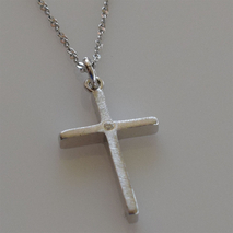 Handmade sterling silver cross 925o with silver chain and cord with mat silver plating and zirconia IJ-090052D Image 3 in natural environment without special lighting
