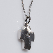 Handmade sterling silver cross 925o with silver chain and cord with mat silver plating and zirconia IJ-090054A Image 2