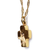 Χειροποίητος ασημένιος σταυρός 925ο με αλυσίδα και κορδόνι σε ματ χρυσή επιμετάλλωση με ζιργκόν IJ-090055B Εικόνα 2