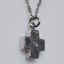 Handmade sterling silver cross 925o with silver chain and cord with mat silver plating and zirconia IJ-090057A Image 2